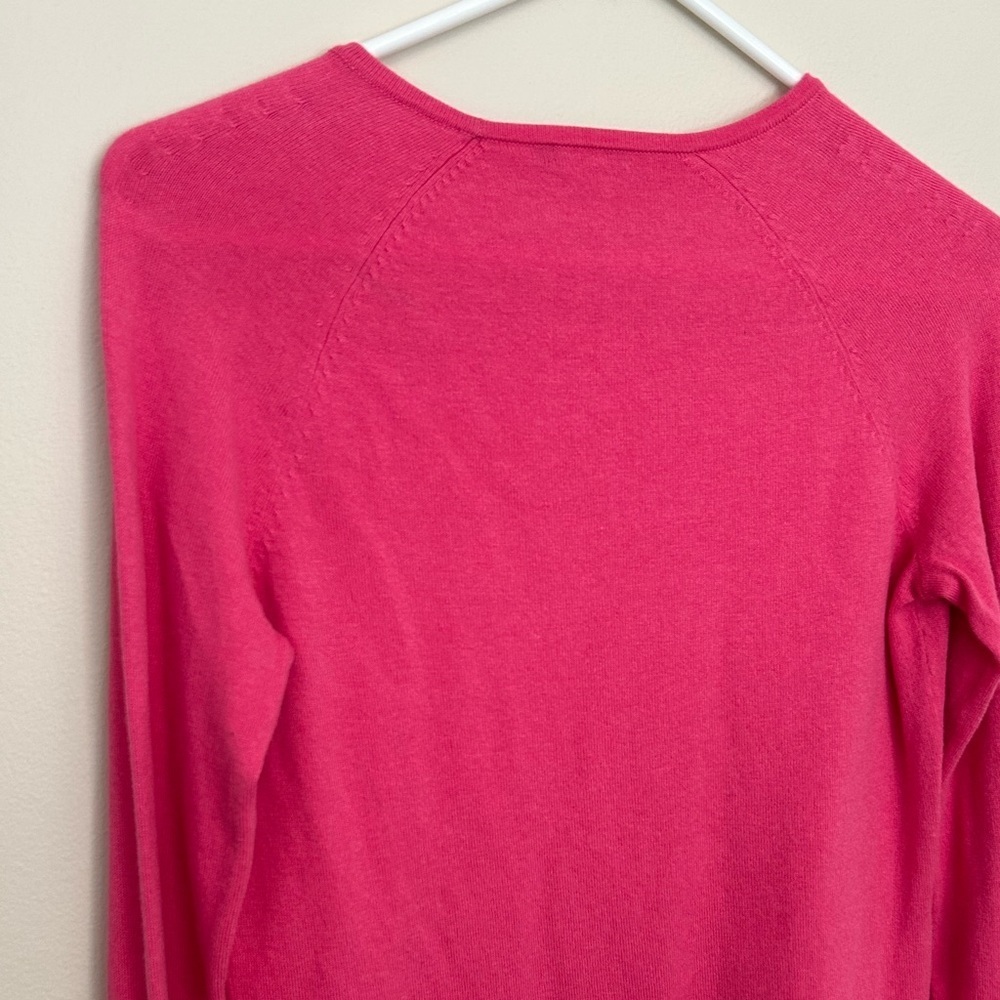J Mclaughlin XS Jamey Sweater Hot Pink Long Sleeve Knit Cotton Button Crew Prep - Picture 8 of 8
